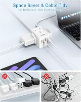 FDTEK 3M Extension Lead USB Slots 3 AC Outlets 4 USB 13A 3250W Wall Mount view 6