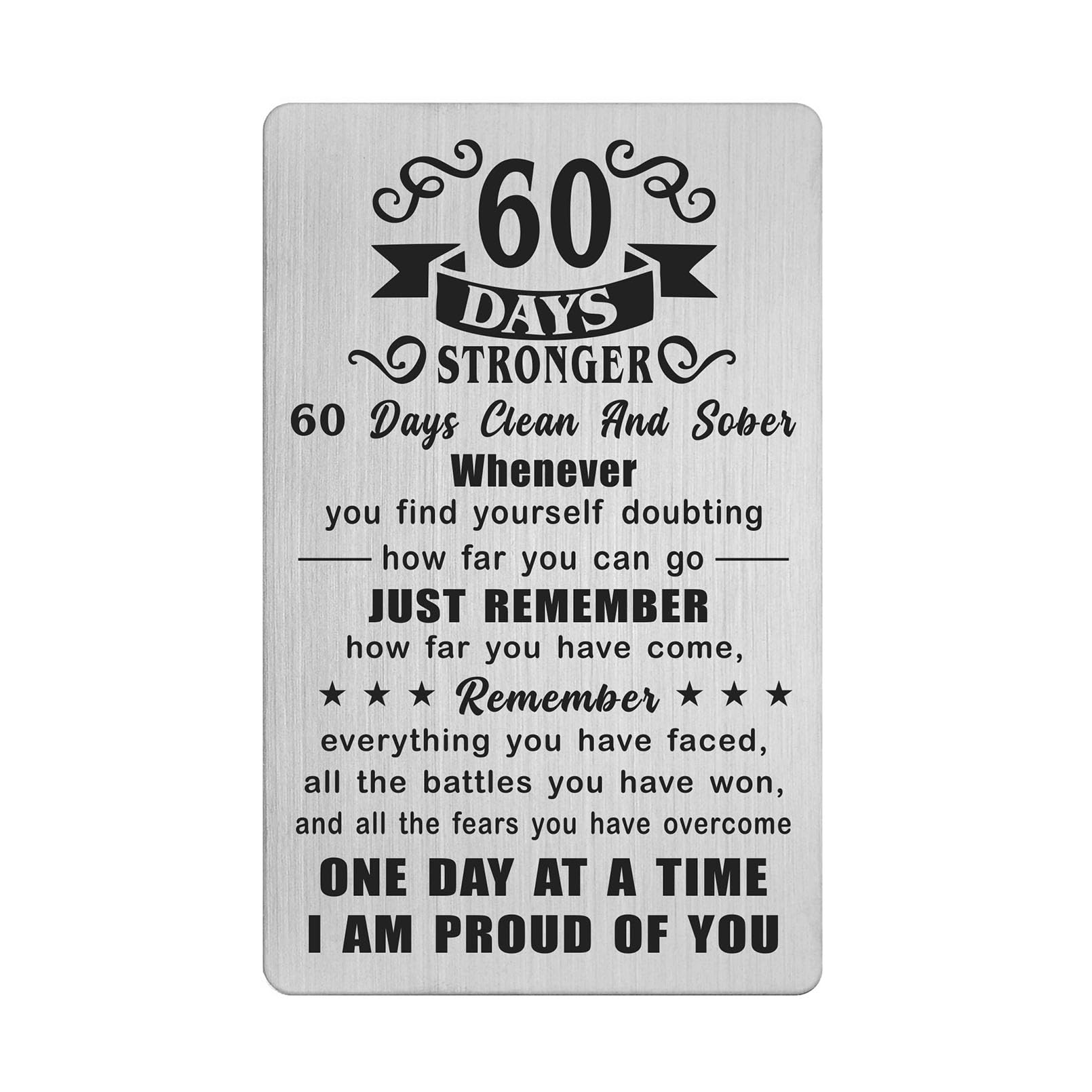 Richesele 60 Day Sober 2 Months AA Sobriety Gifts - 60 Days Addiction Recovery Engraved Wallet Cards Token - 2 Month AA Recovery Gift for Men Women