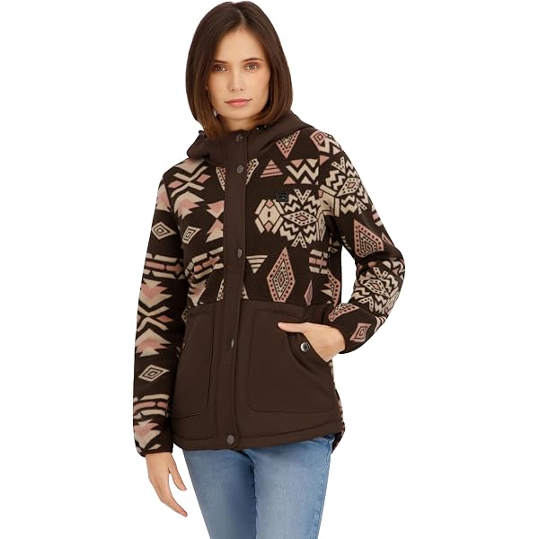 Billabong Ladies Full Zip Sherpa Mixed Nylon Jacket, Black, S at