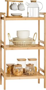 SONGMICS 3-Tier Bamboo Storage Rack Natural 45x31.5x80 cm BCB073N01