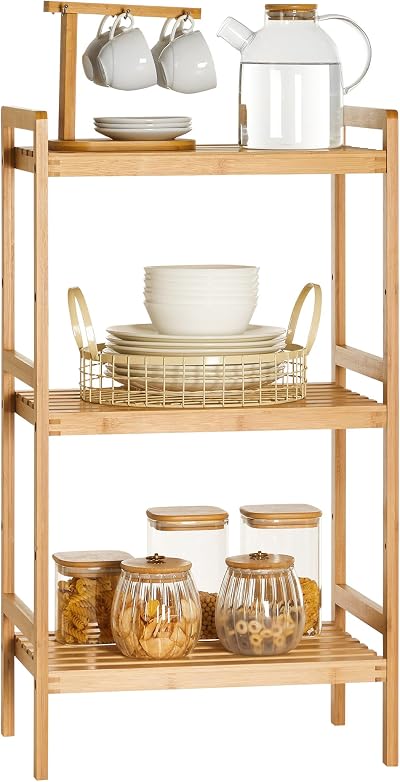 SONGMICS 3-Tier Bamboo Storage Rack Natural 45x31.5x80 cm BCB073N01