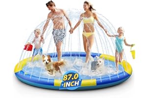 SOOTFRO Splash Pad Sprinkler for Kids, 87" Extra Large Non-Slip Baby Play Mat, Dog Pool Toys, Toddler Outdoor Toys for Ages 3-12 Boys Girls, Summer Outdoor Water Kids Toys, Parent-Kids Games, Backyard, Lawn