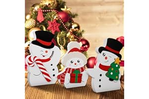 FENYUAN Snowman Christmas Decorations Indoor, Cute Xmas Snowman Tabletop Ornaments Centerpieces, Wooden Winter Signs Tiered Tray Decor for Christmas Winter Party Home Office Kitchen Farmhouse