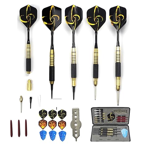 Dartpfeile?3 Stück Steel- & Soft-dart Dartpfeile 21-26g mit 4 Gewichte, 3 Barrels, 3 Softspitzen und 3 Metallspitzen,1 Standa