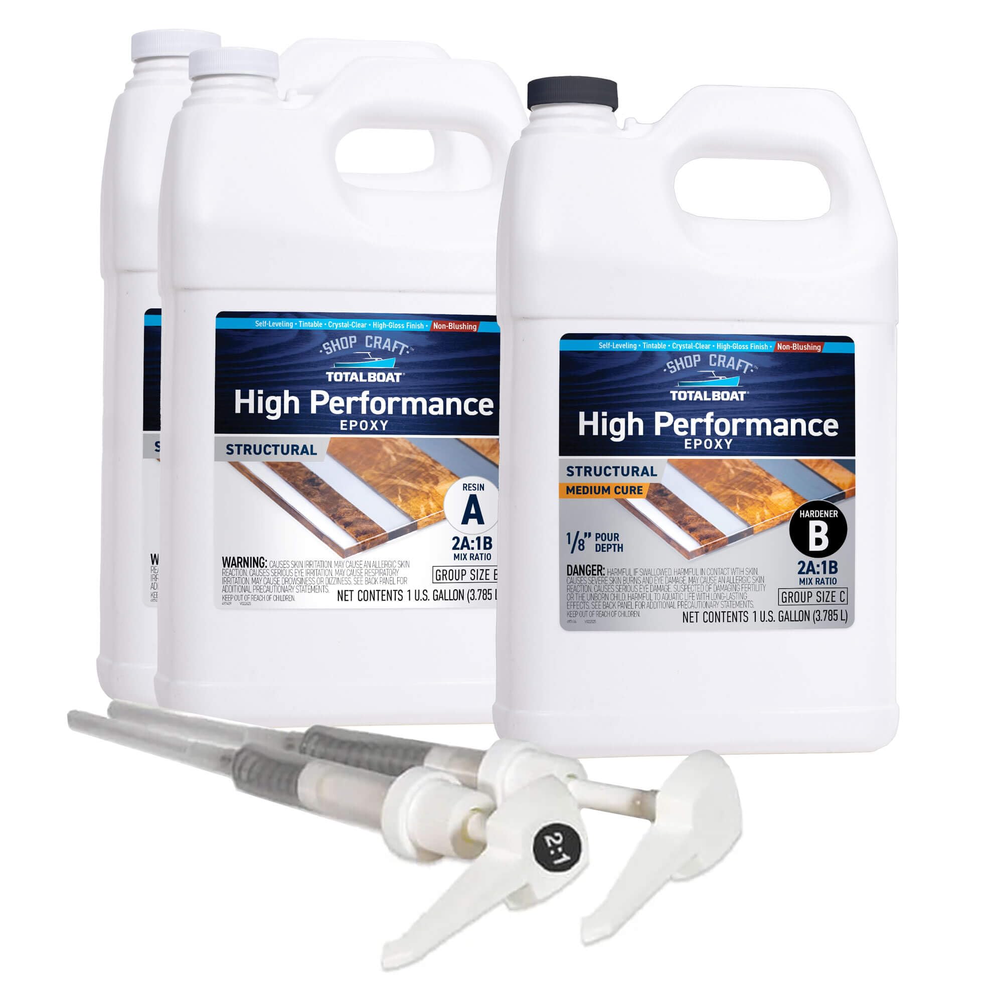 TotalBoat High Performance Epoxy Kit, Crystal Clear Marine Grade Resin and Hardener for Woodworking, Fiberglass and Wood Boat Building and Repair (3 Gallon, Medium) Image