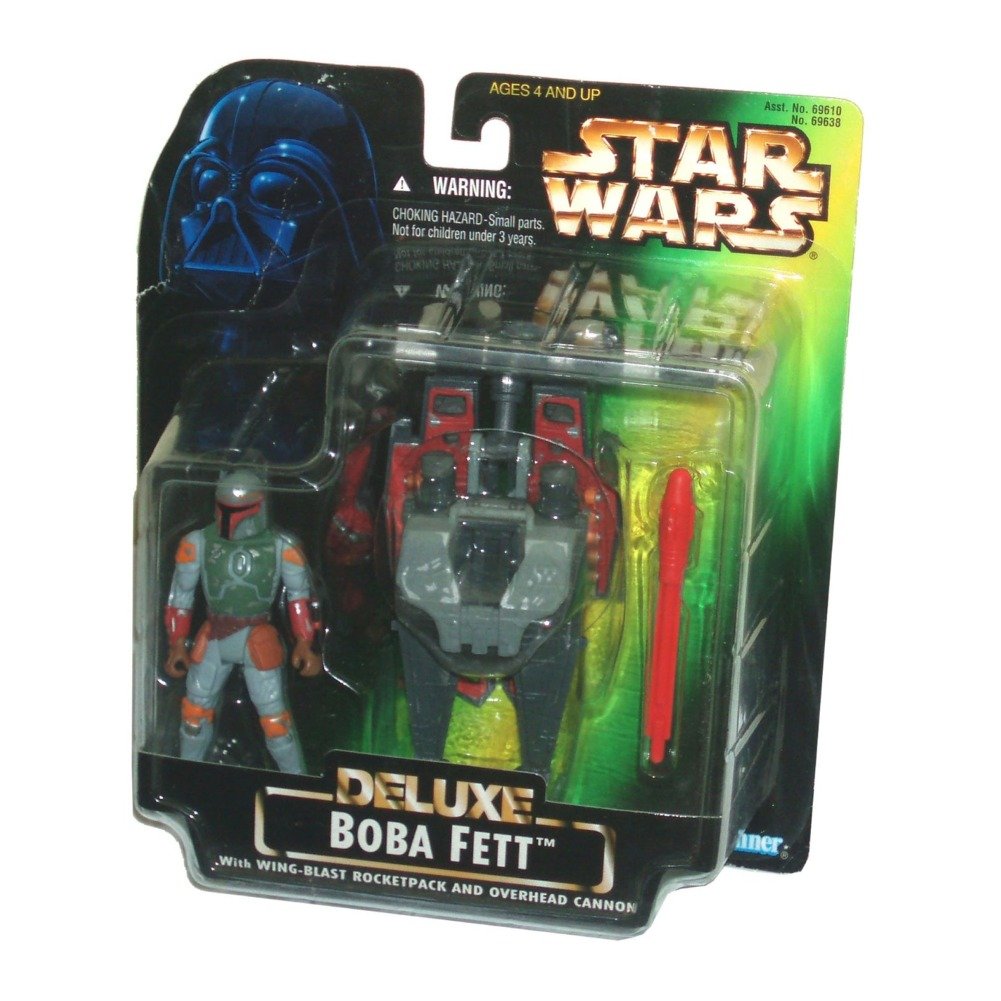 Star Wars Year 1996 Deluxe Series 4 Inch Tall Action Figure Vehicle Playset - BOBA FETT with Wing-Blast Rocketpack, Overhead Cannon and 1 Missile