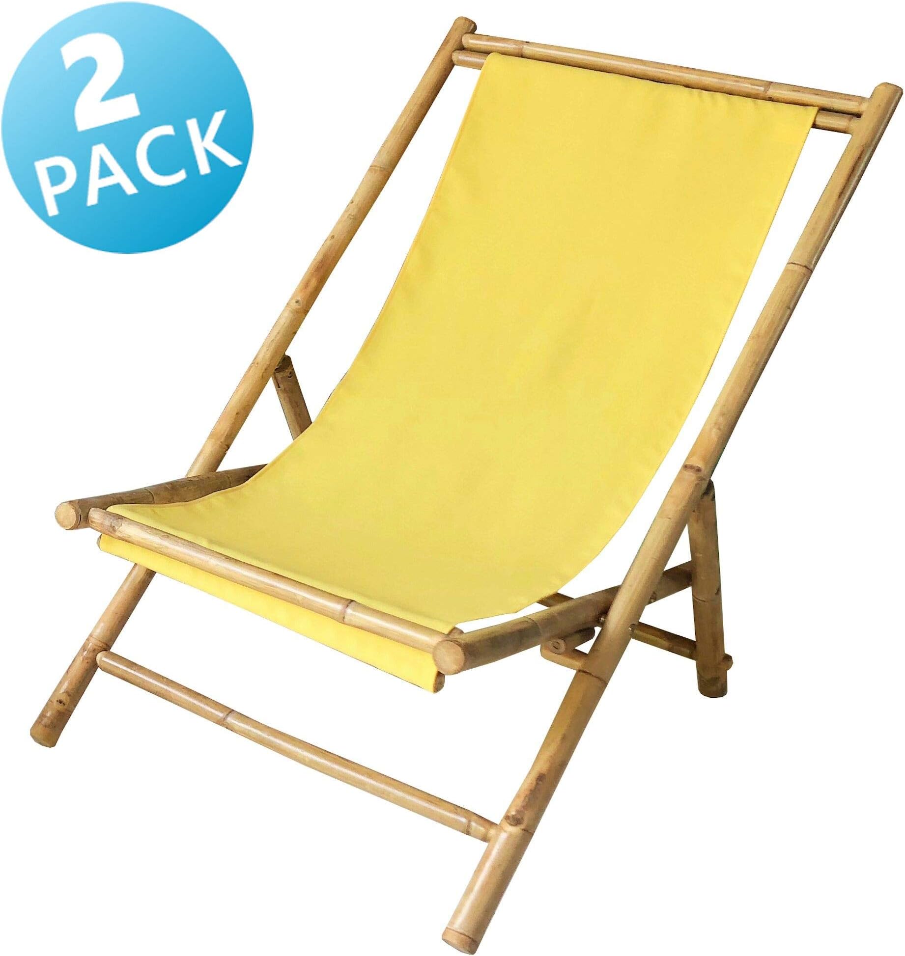 Zew Set of 2 Beach Folding Sling Chairs, Yellow