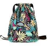 XMRSOY Gym Drawstring Backpack Water Resistant String Bag Nylon Cinch Sport Bag Leaf Sackpack