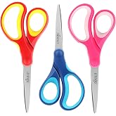LIVINGO Kids Scissors for School 7" Pointed Tip 3 Pack | Sharp Stainless Steel Blade, Left Right Handed Design, Comfort Grip, Middle School Classroom Projects, Assorted Color