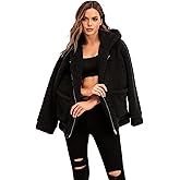 Comeon Womens Casual Coat Lapel Fleece Fuzzy Faux Shearling Zipper Hooded Warm Winter Oversized Jackets