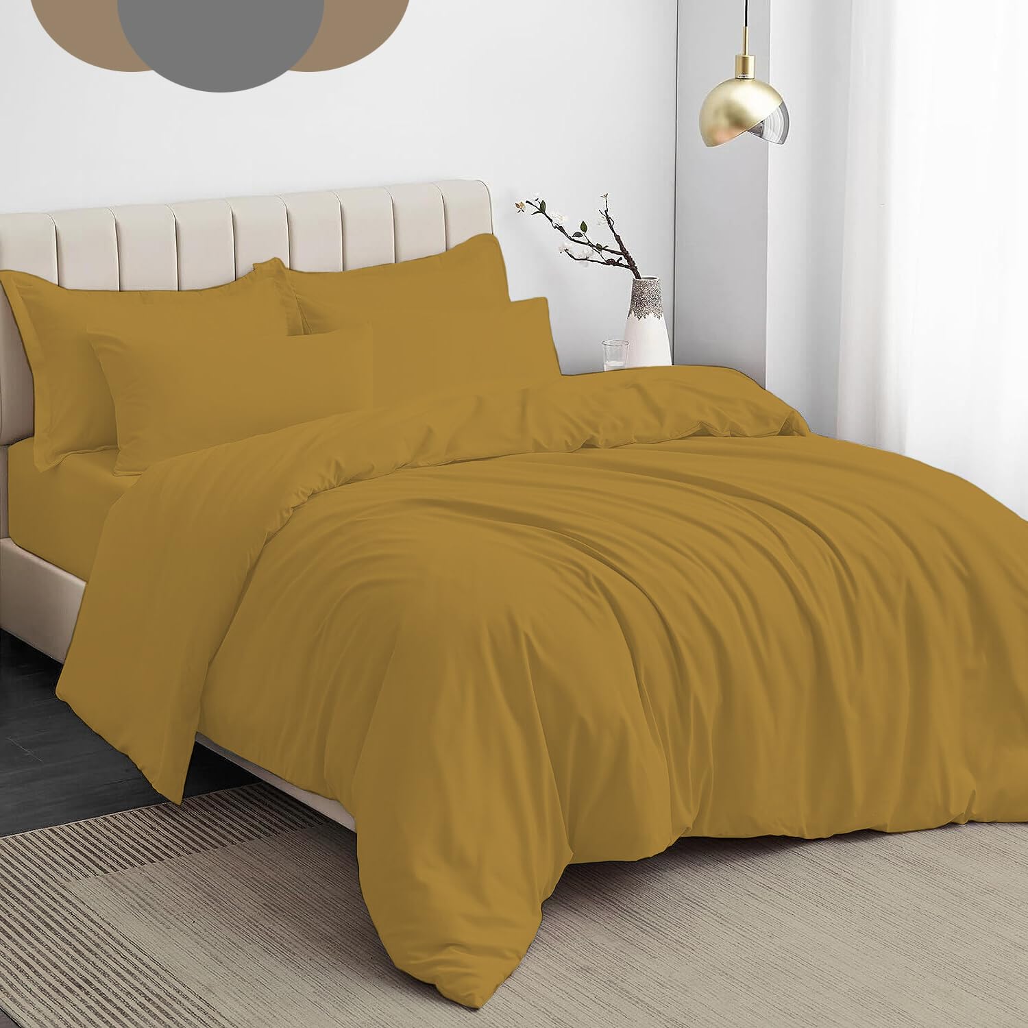 Dazzle Collection® Plain Dyed DUVET COVER SET with Matching Pillowcases Luxury 100% PolyCotton Bedroom Bedding Bed Set Easy Care UK Sizes Bedding Set (Single, Mustard)