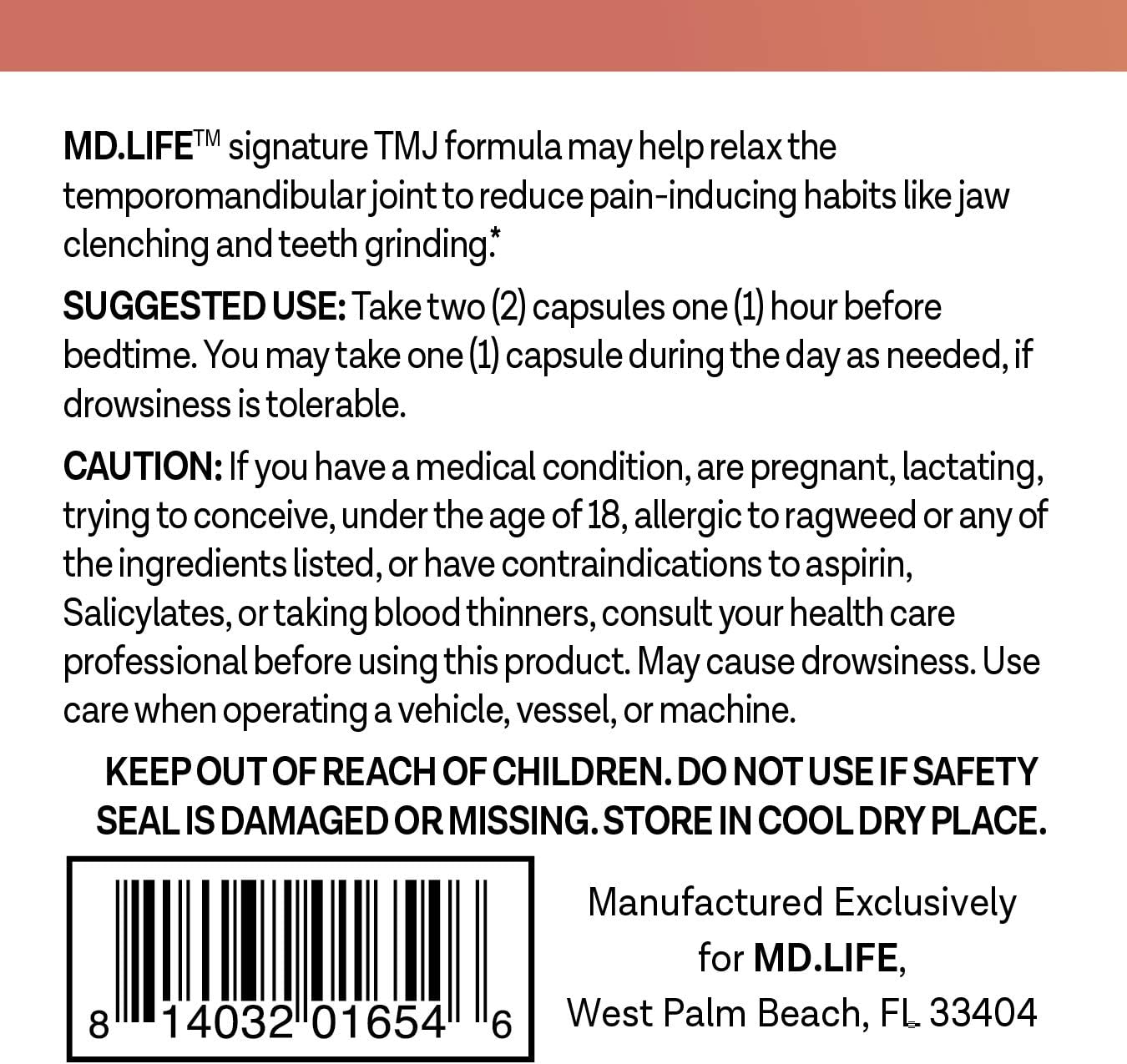 MD.LIFE Lock Jaw - 60 Vegan Capsules - Ongoing TMJ Relief Treatment to Help Naturally Provide TMJ Pain Relief Formula - Great for Jaw Pain and Jaw Relief…: Health & Personal Care