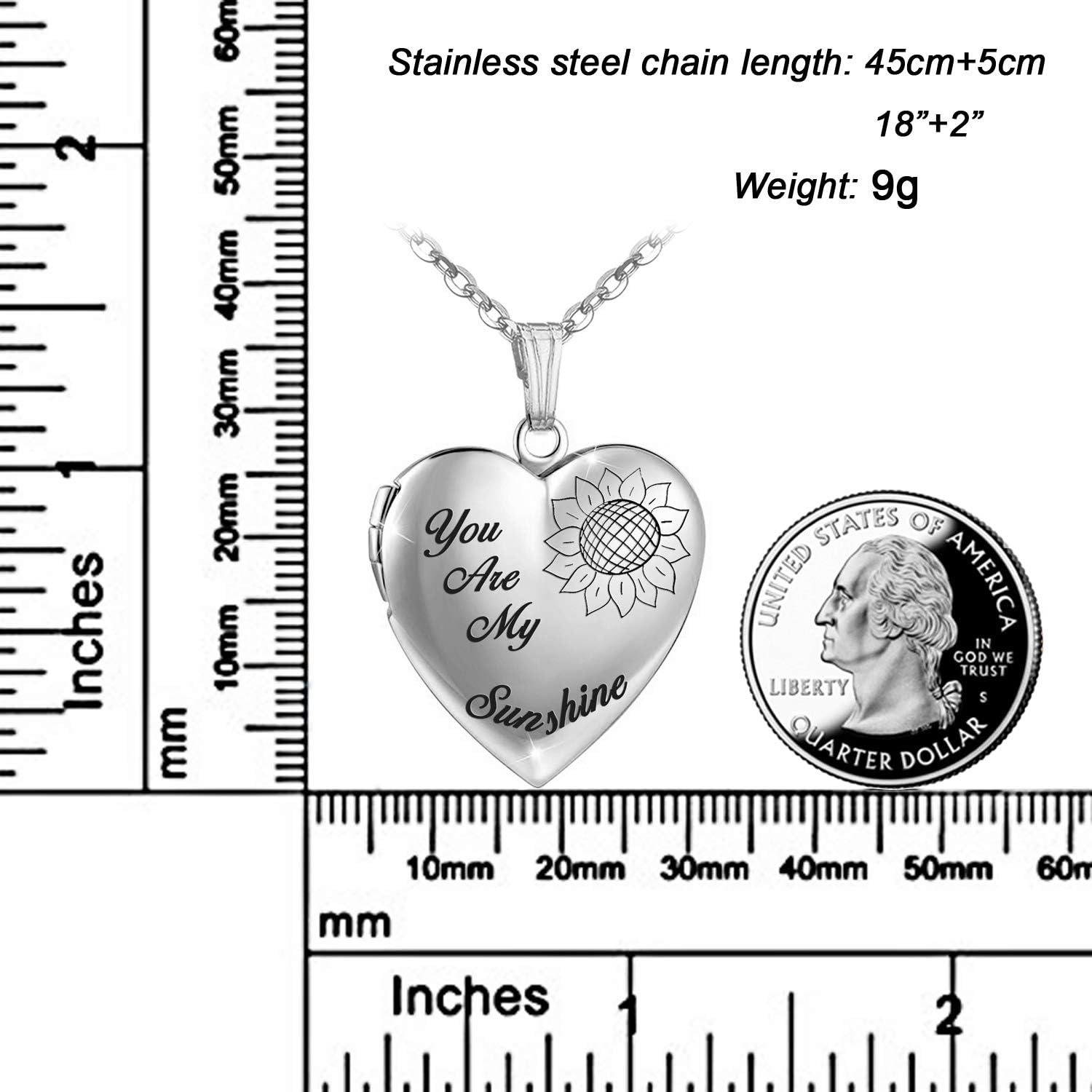 MUERDOU Heart Sunflower Locket Necklace That Holds Pictures You are My Sunshine Photo Memory Locket Pendant Necklaces - Image 3