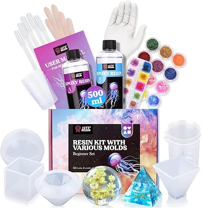 LET'S RESIN Epoxy Resin Kit for Beginners 500ml Crystal Clear with Moulds