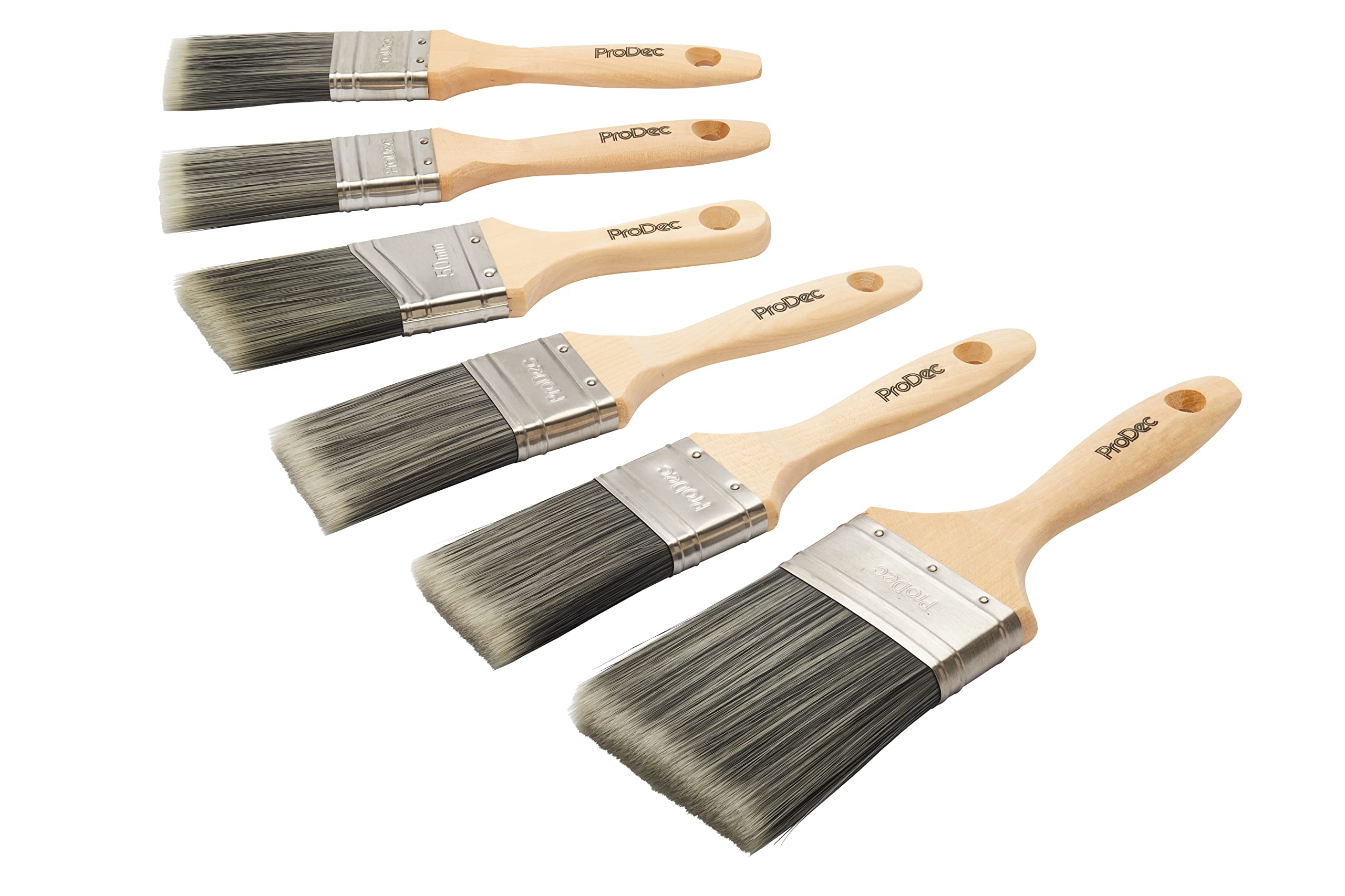 ProDec Trojan 6 piece Synthetic Paint Brush Set for a Smooth Finish Painting with Emulsion, Gloss and Satin Paints on Walls, Ceilings, Wood and Metal - 2x 1.5, 3x 2 and 1x 3 inch Brushes