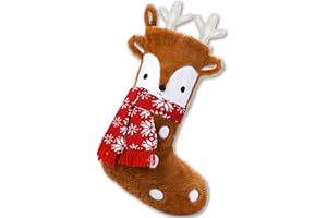 ALLYORS 20'' Xmas Stocking, Elk Christmas Stocking, Pet Hanging Stockings, Reindeer Embroidered for Pets Gifts Bag Personalized Cuff Lovely Home Holiday Decoration