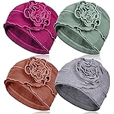 AIPESL 4 Pieces Cotton Chemo Turban Headwear, Soft Cancer Headwear Elastic Cancer Cap for Women with Hair Loss