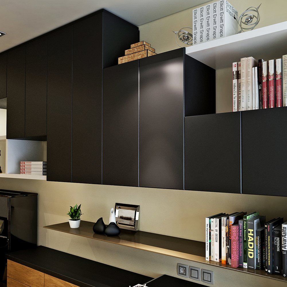 HANMERO® Matte Solid Color Peel and Stick Wallpaper,PVC,1.48'' x 6.56'',Black Roll for Kitchens Home Decor