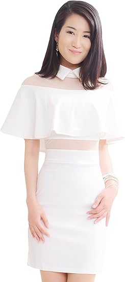 Amazon Sweet Passion レディース シースルー 襟 付き ワンピース A1164 透け きれいめ タイト スカート 白 黒 パーティー デート イベント お出掛け 結婚式 春 夏 襟付き S サイズ ホワイト イブニングドレス 通販