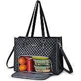 Ralnitote Laptop Tote Bag with Insulated Lunch Compartment for Women, PU Leather 15.6 Inch Work Bag, Elegant Computer Handbag, Versatile Business Tote for Office,Travel or Casual-Classic Black
