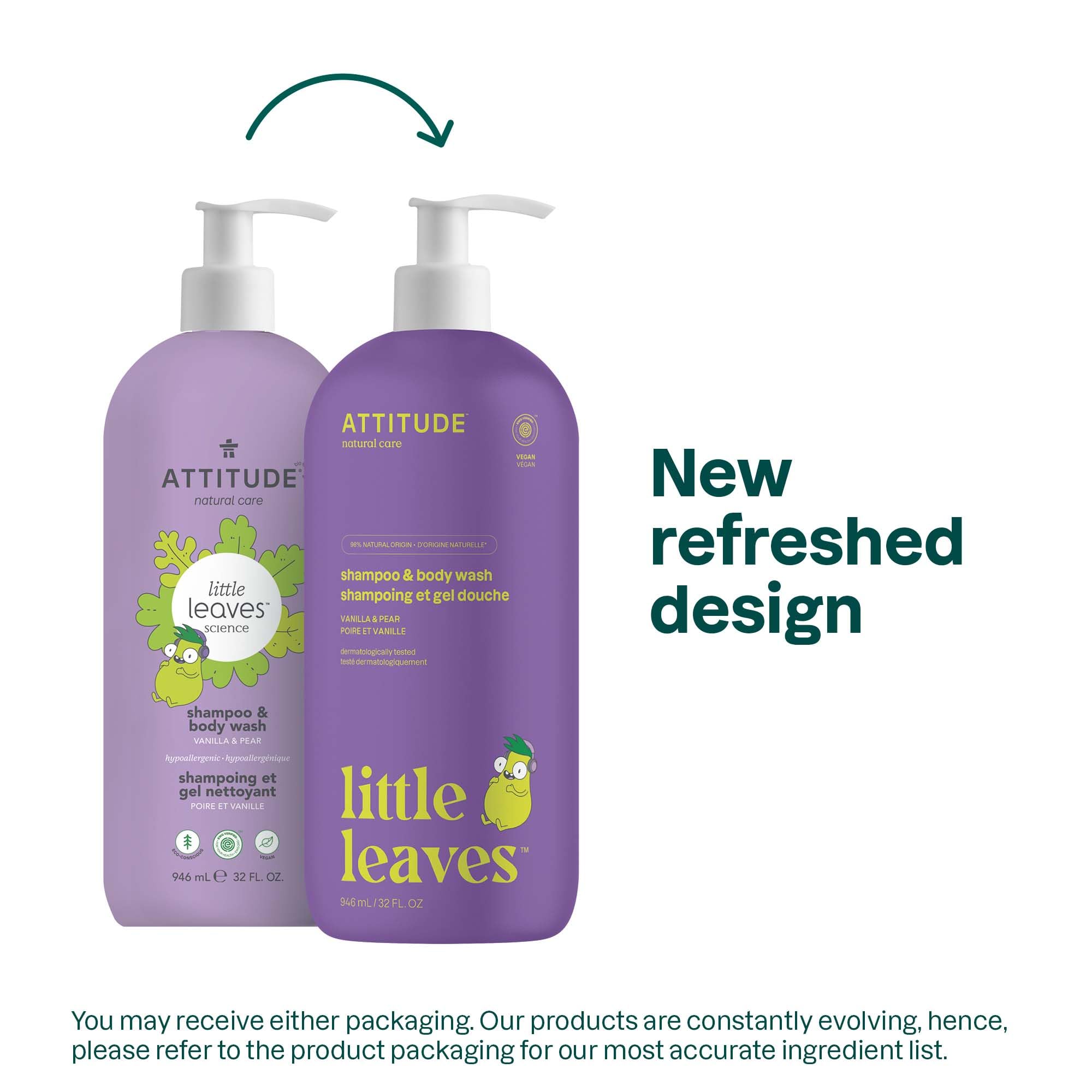 ATTITUDE Shampoo and Body Wash for Kids, EWG Verified Hair and Body Cleanser, Dermatologically Tested Soap, Plant and Mineral Based Bath Products, Vegan, Vanilla and Pear, 32 Fl Oz
