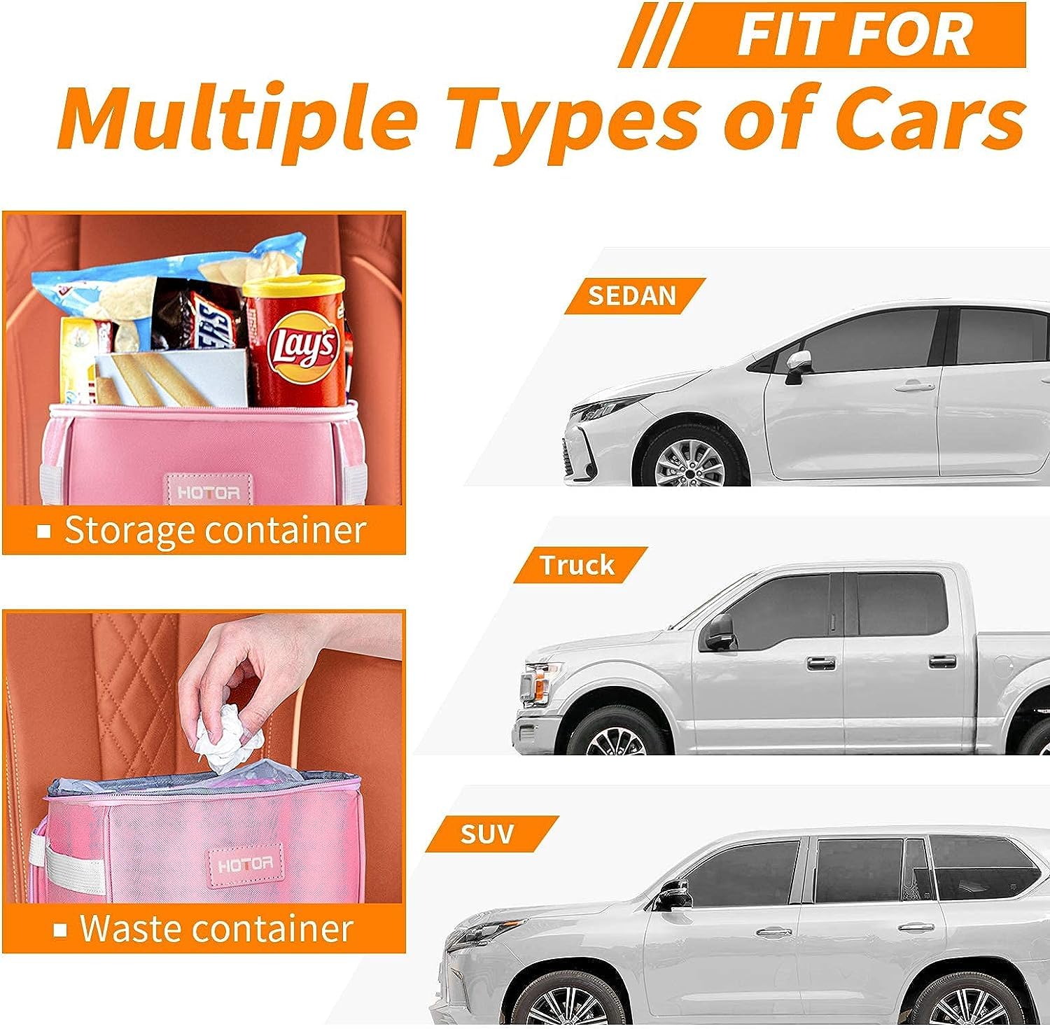 HOTOR Car Trash Can with Lid and Storage Pockets