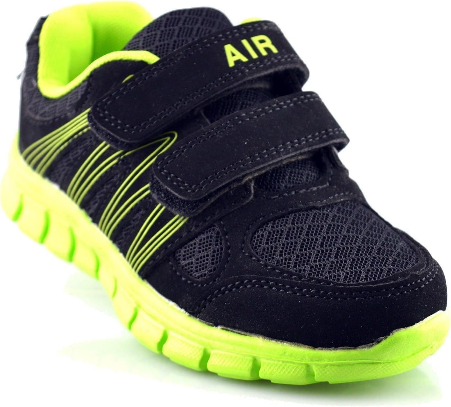 Boys New Superlight Weight Touch Fastening Black Jogger Trainers Shoes Size 10-2