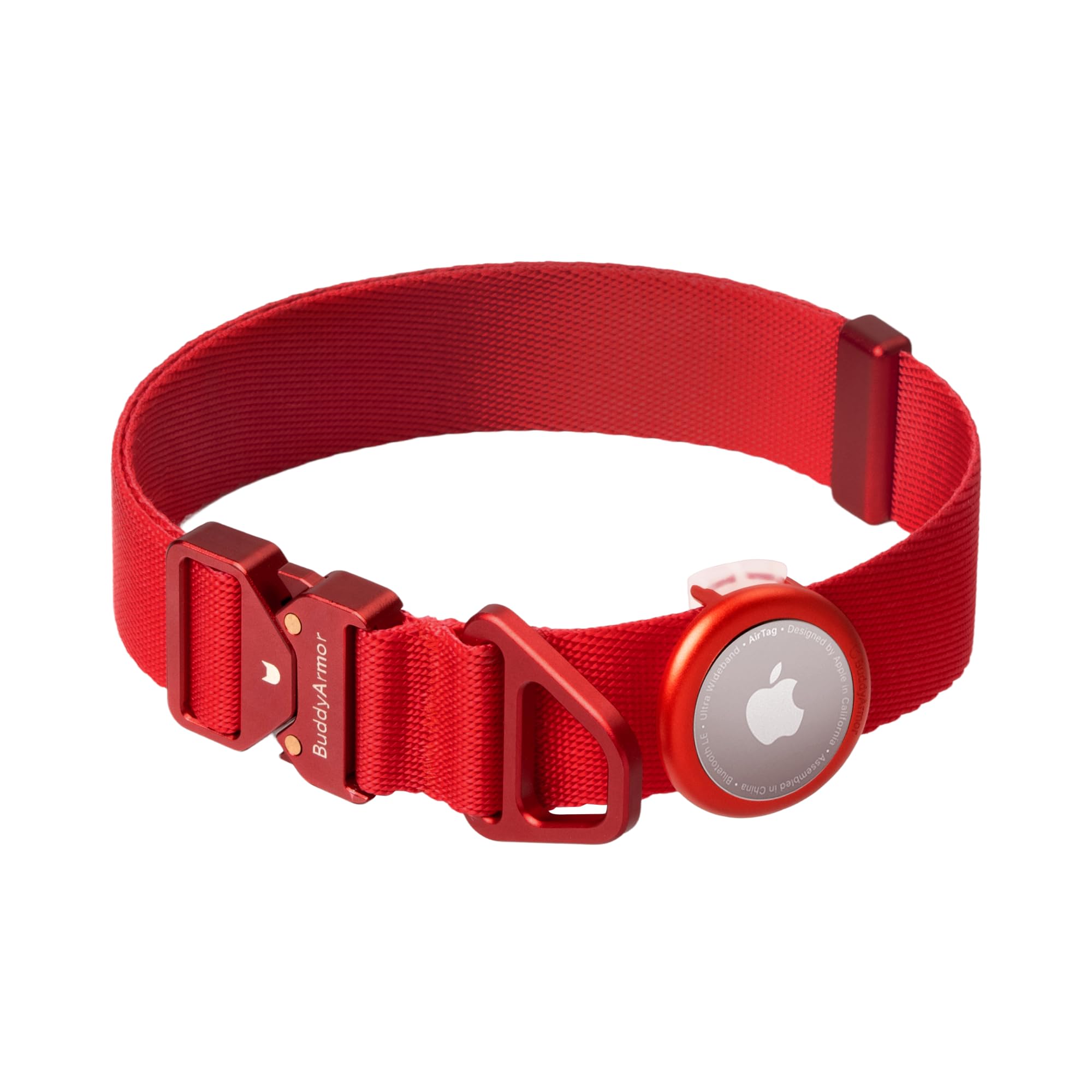 Photo 1 of BuddyArmor Dog Airtag Collar Adjustable Soft Nylon Lightweight Dog Collar Quick Release with Alloy Buckle, Airtag Holder Case Airtag Dog Collar for Medium Large Dogs (Vivid Red, L)
