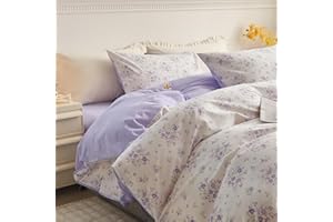 AMZTOP Twin Duvet Cover Set - Purple Begonia Comforter Cover with Zipper Closure - 3 Pieces, Includes 1 Duvet Cover& 2 Pillow Shams, 100% Cotton Twin Bedding Sets for Teen Girls