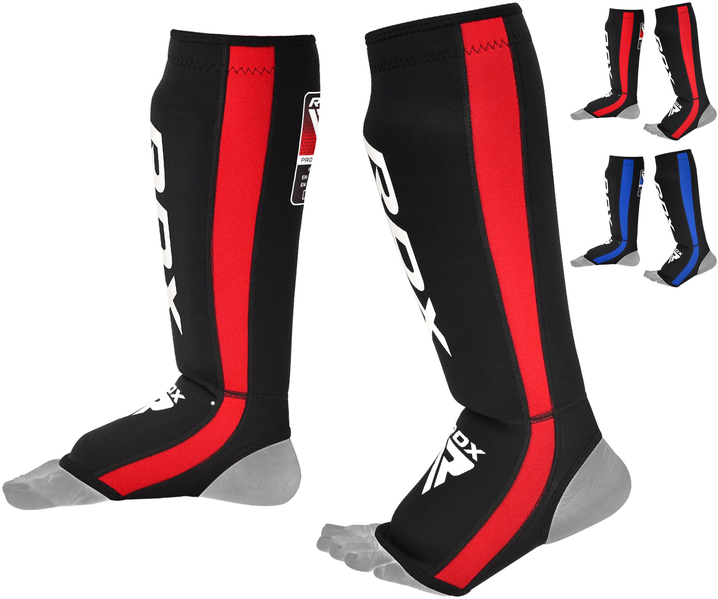 RDX T6 Shin Instep Guards for MMA, Muay Thai, Kickboxing – Durable Training & Sparring Shin Pads with Foot Shield (RED, L/XL)