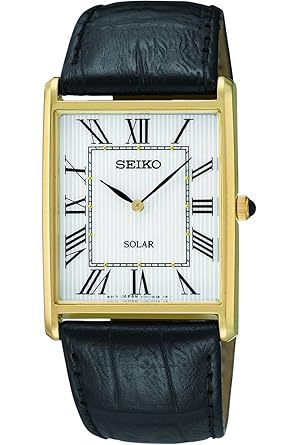 Seiko SUP880P1, Solaruhr für Herren aus Quarz, goldfarbenes Edelstahlgehäuse, Lederband, 30 m WR,SUP880.