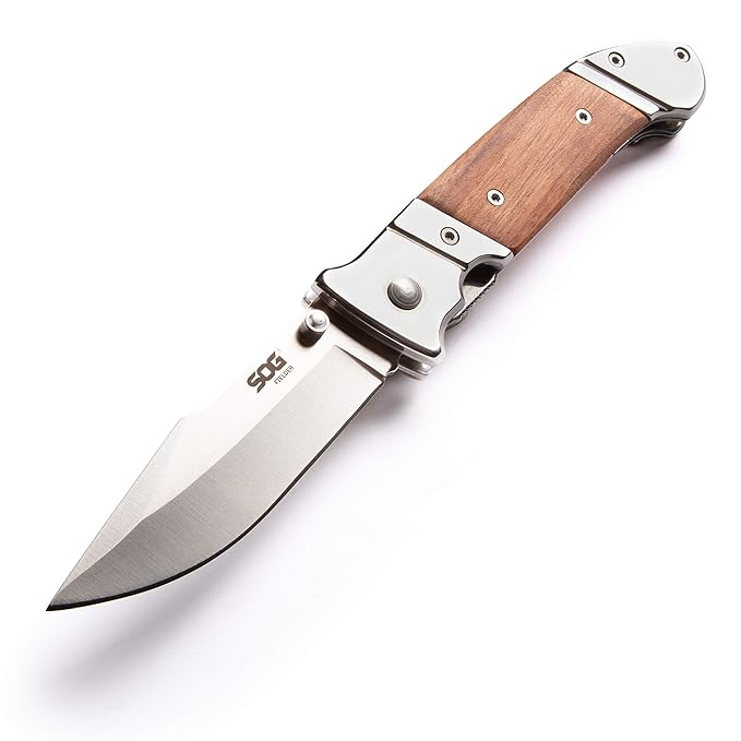 SOG Wood Folding Pocket Knife Fielder Folding Knife, Gentlemans Knife