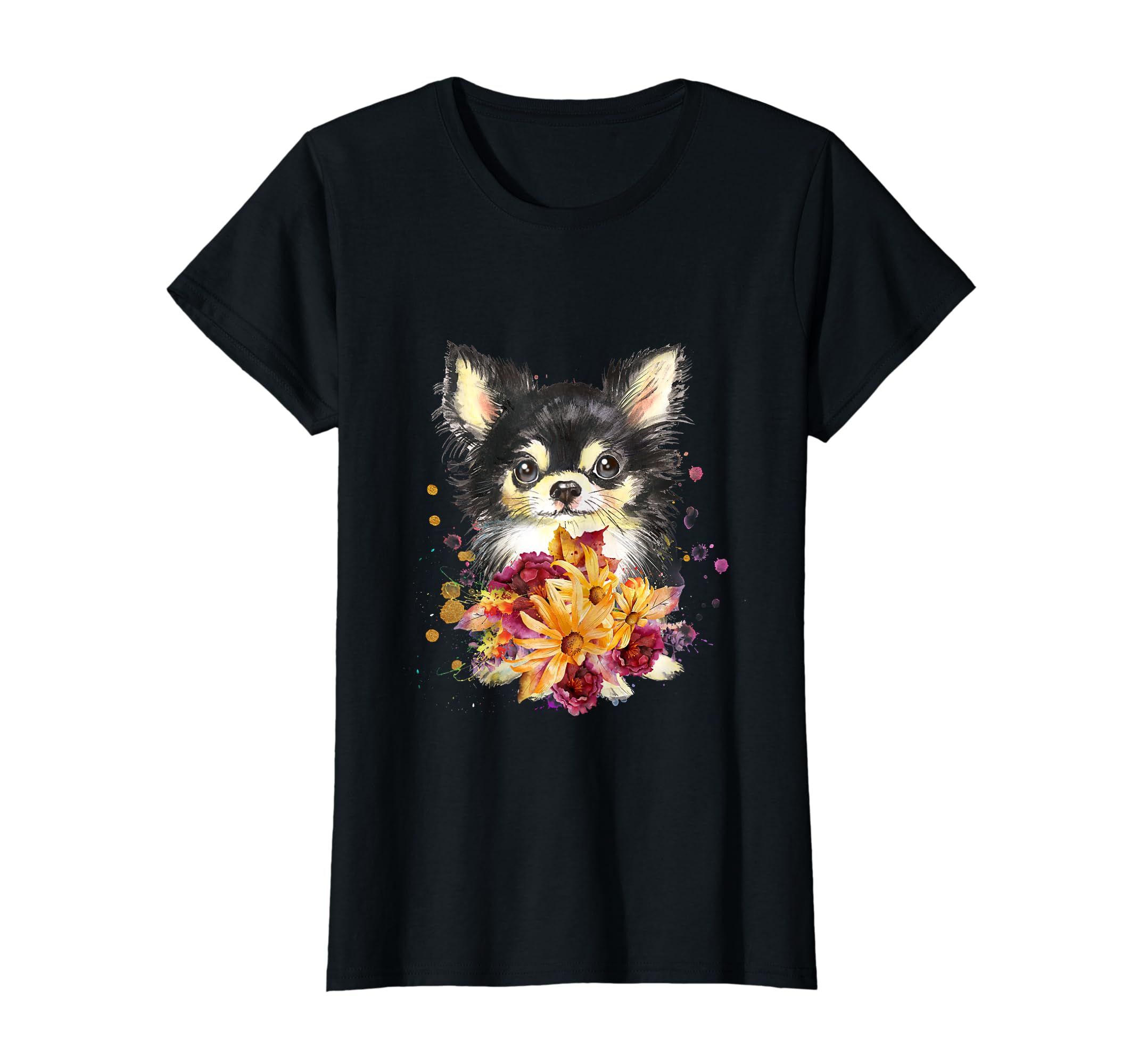 Cute Chihuahua Puppy Flowers And Splatter Chihuahua Dog T-Shirt