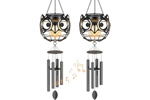 NESSTU Owl Solar Lanterns Outdoor Halloween Decor: 2 Pack Owl Wind Chime Solar Lanterns Outdoor Waterproof, Metal Hanging Solar Halloween Lights, Solar Lanterns for Halloween Yard Garden Balcony Decorations