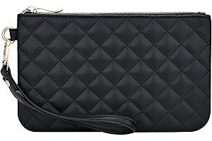 GAYI URBAN Quilted Wristlet Purse for Women, Vegan Leather Wristlet Pouch Zip Clutch Bag, Evening Clutch Purse with strap