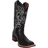 Western Shops Mens Genuine Cowhide Leather Quill Ostrich Print Western Cowboy Square Toe Rodeo Boots