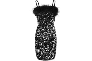 EXARUS Girls Velvet Bodycon Dress Teen Sequin Glitter Formal Ball Cocktail Spaghetti Strap Mini Winter Fancy Kid Dresses