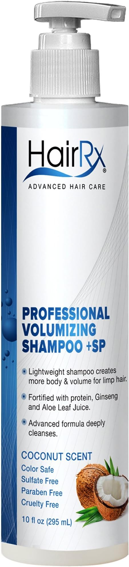 HairRx Professional Volumizing Shampoo +SP (for Oily Scalps) with Pump, Luxurious Lather, Coconut Scent, 10 Ounce