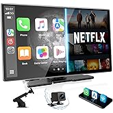 Volam 9'' inch Wireless CarPlay Screen for Car Supports Net-Flix/YouTube,Android Auto Screen Built-in Backup Camera, GPS Navi