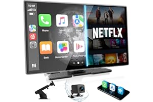 Volam 9'' inch Wireless CarPlay Screen for Car Supports Net-Flix/YouTube,Android Auto Screen Built-in Backup Camera, GPS Navi