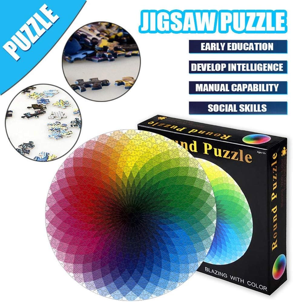 Novania 1000 Piece Round Rainbow Palette Jigsaw Puzzle, DIY Learning Educational Brain Teaser Interactive Floor Puzzle Map for Adults Children, Family Birthday Gift Hobbies Creative Game Home Decor