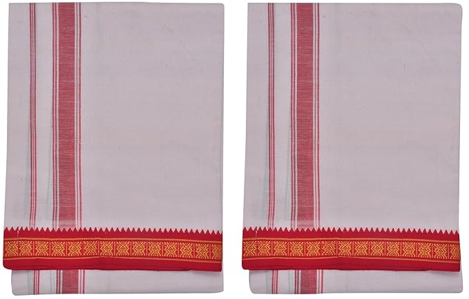 Men's Cotton Thalapathy Dhoti-White-Pack Of 2