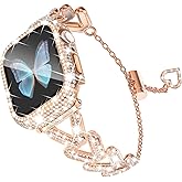 WINGLE Bling Band and Case for Apple Watch Band 42mm Series 3 2 1 Women, Luxury Sparkle Rhinestone Crystal Metal Band Designer Chain Bracelet with Diamond Screen Protector Case, 42 mm Rose Gold