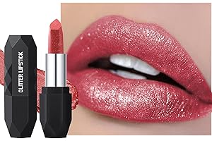 Glitter Metallic Lipstick, Waterproof Matte Shimmer Lip Gloss, Long Lasting High Pigmented Shine Creamy Lipstick, Sparkly Dia