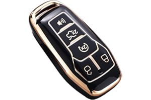 CACACAR for Ford Key Fob Cover, Premium Soft TPU Full Protection Key Fob Case for Ford Fusion Mustang F150 Edge Explorer Lincoln MKZ MKC MKX Smart Remote Key Protector,Size A-Black