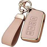 WiiLemz Key Fob Cover for Lexus with Key Chain, Upper Leather + Soft TPU Key Cover Case Shell for ES is GS NX RX RC GX LX 570 200 250 300 350 h F Sport, 4 Buttons (Rose Gold)
