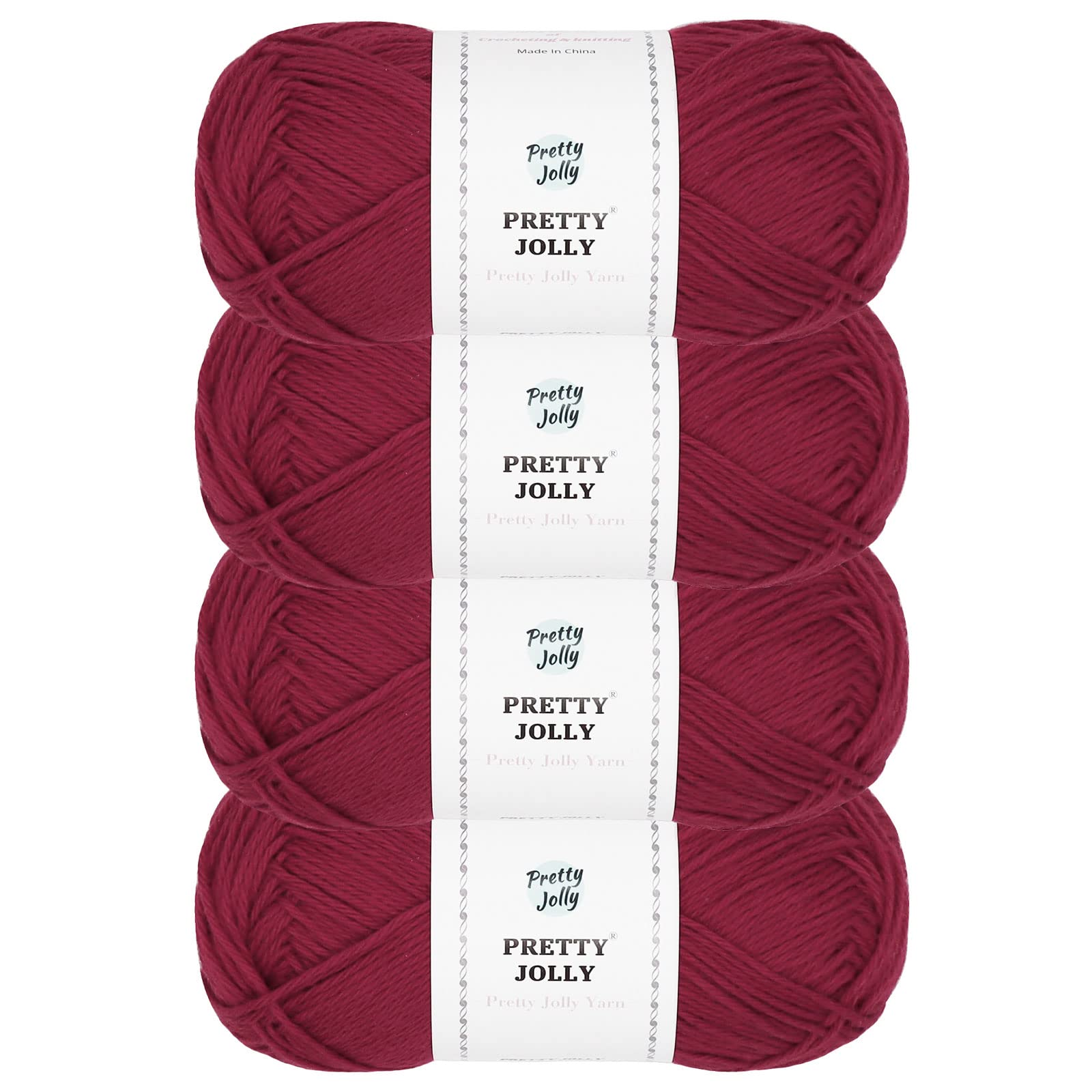 Pretty Jolly 4 Skeins Soft Baby Yarn, 100% Cotton, Crochet & Knitting, 4 Ply, Fingering Weight, Blanket Yarn for DIY Craft Total Length 4×160m/4×50g (Red) — image 1