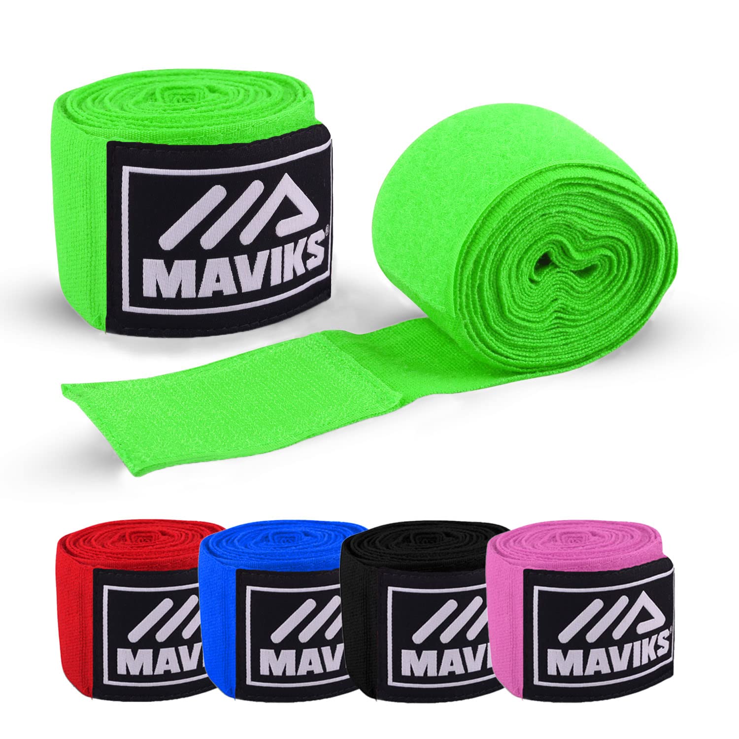 MAVIKS Boxing Hand Wraps 120 and 180 inch Bandages for Martial Arts Kickboxing Muay Thai MMA Training Sparring Men Women Inner Gloves Elastic Handwraps with Thumb Loop (Green, 180 Inches)