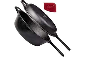 Pre-Seasoned Cast Iron 2-in-1 Multi Cooker - 3-Quart Dutch Oven and Skillet Lid Set Oven Safe Cookware - Use As Dutch Oven an