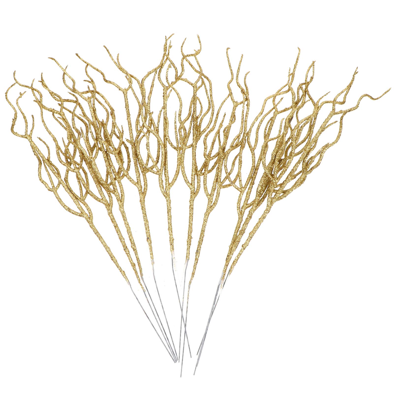 TOYANDONA 10pcs Artificial Christmas Glitter Leaf Stems, Lifelike Dry Willow Branches Simulated Leaves Branch DIY Xmas Tree Pendant for Holiday Wedding Table Decoration (Golden)